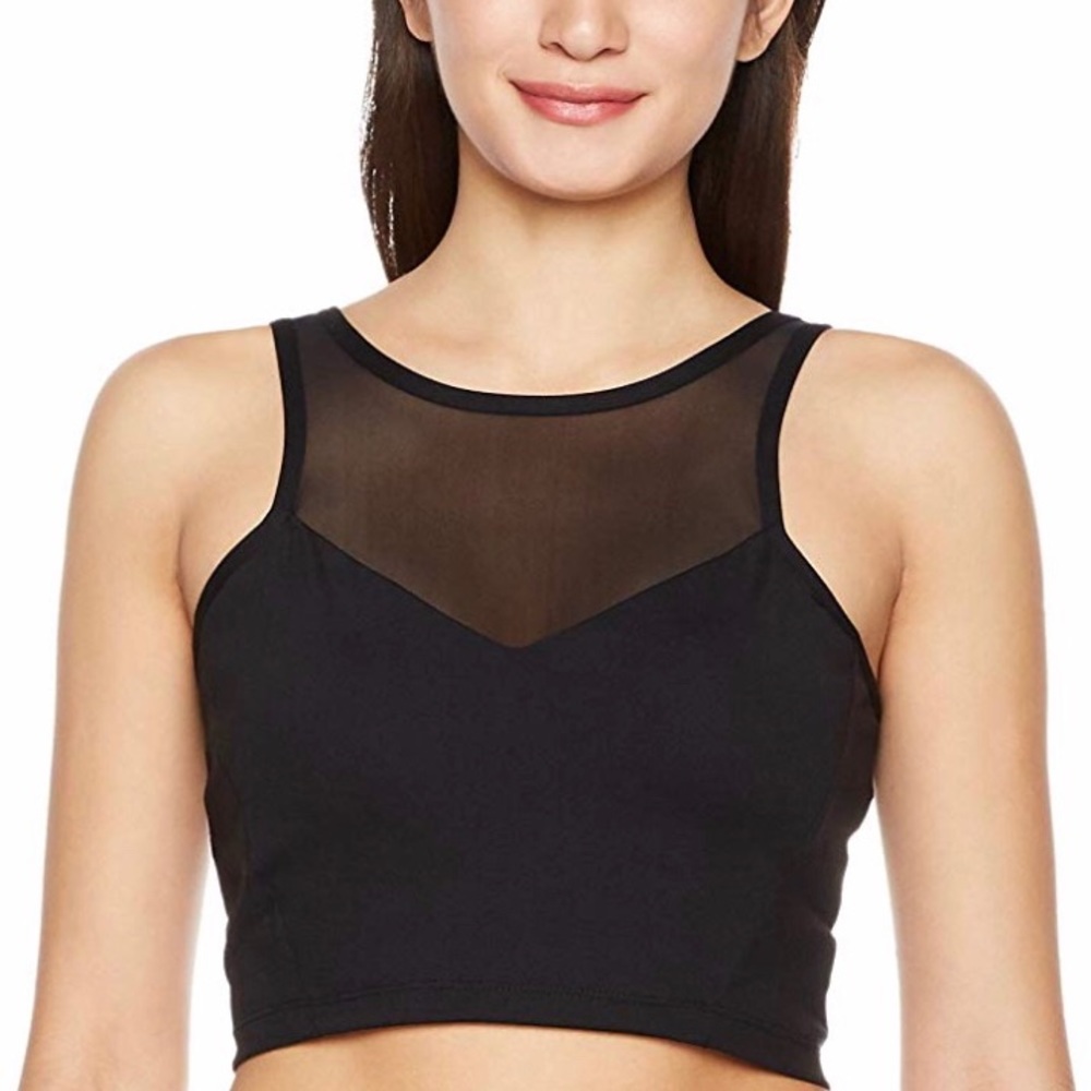 Black Mesh Longline Yoga Sports Bra
